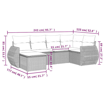 6-tlg. Garten-Sofagarnitur mit Kissen Hellgrau Poly Rattan