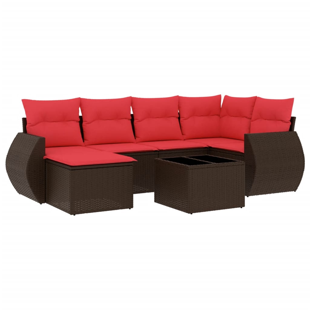 7-teiliges Gartensofa-Set mit Kissen, braun, Polyrattan