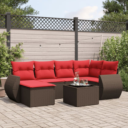 7-teiliges Gartensofa-Set mit Kissen, braun, Polyrattan