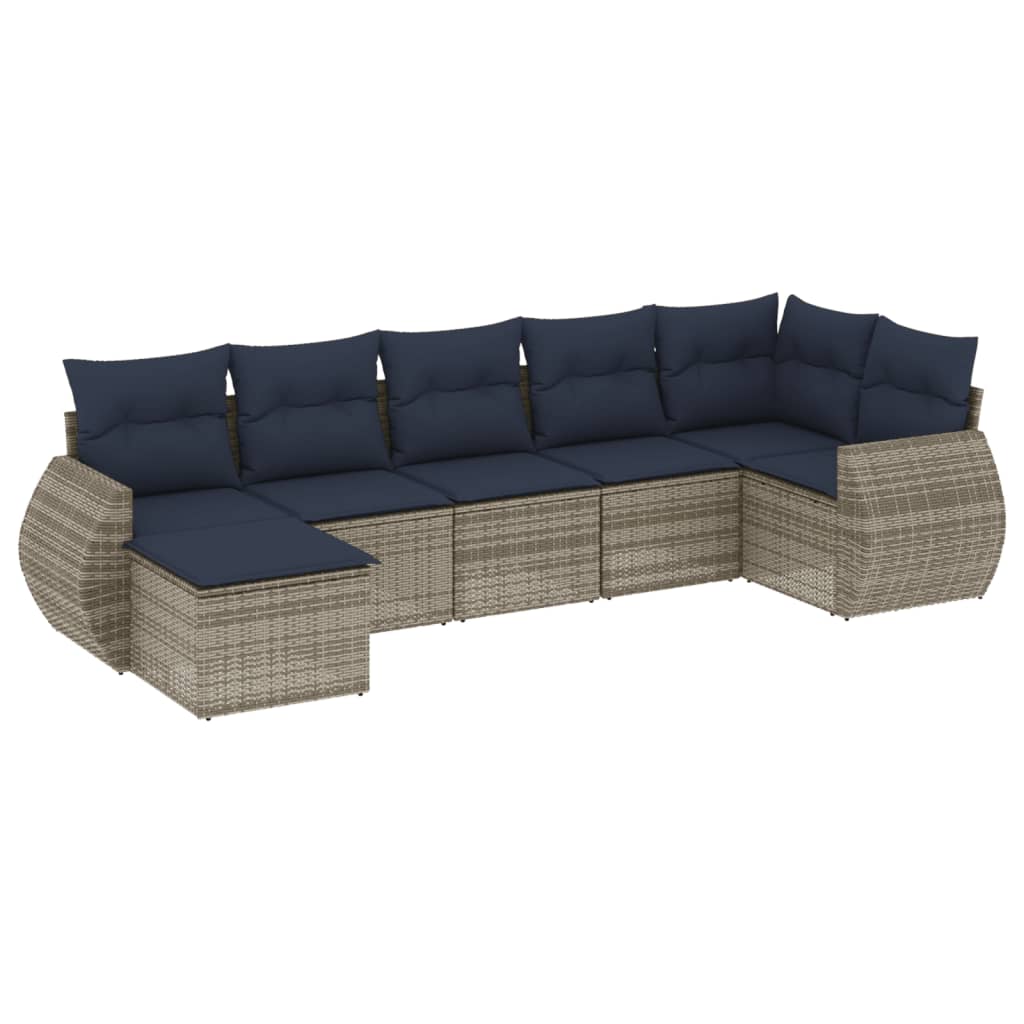 7-teiliges Gartensofa-Set mit Kissen, grau, Polyrattan
