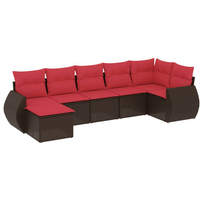 7-teiliges Gartensofa-Set mit Kissen, braun, Polyrattan