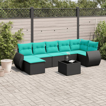 8-teiliges Gartensofa-Set mit Kissen, schwarzes Polyrattan