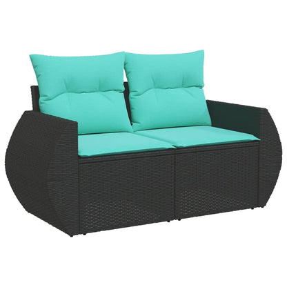 8-teiliges Gartensofa-Set mit Kissen, schwarzes Polyrattan