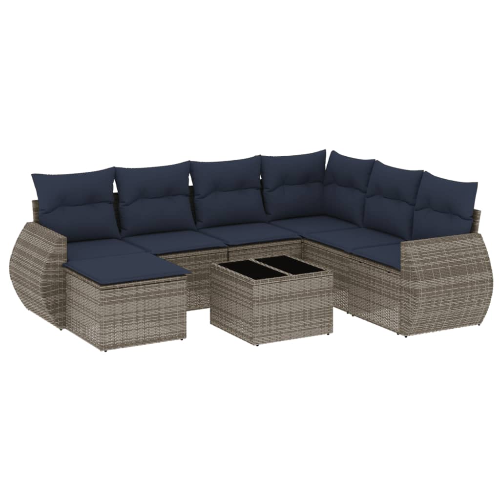 8-teiliges Gartensofa-Set mit Kissen, grau, Polyrattan