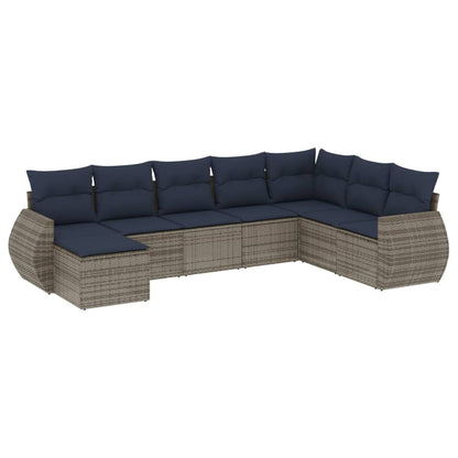8-teiliges Gartensofa-Set mit Kissen, grau, Polyrattan