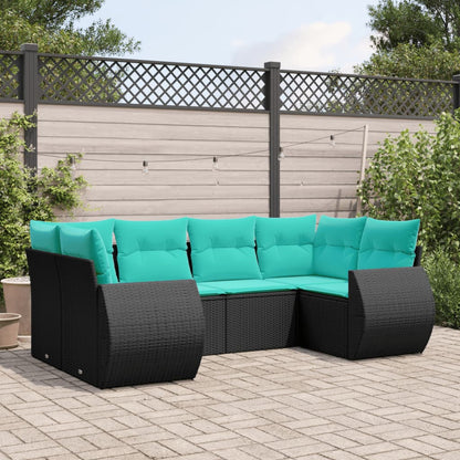 6-teiliges Gartensofa-Set mit Kissen, schwarzes Polyrattan