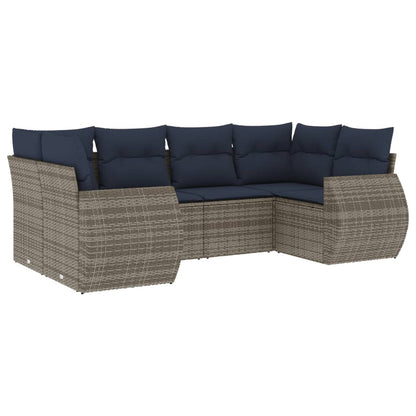 6-teiliges Gartensofa-Set mit Kissen, grau, Polyrattan