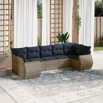 7-teiliges Gartensofa-Set mit Kissen, grau, Polyrattan