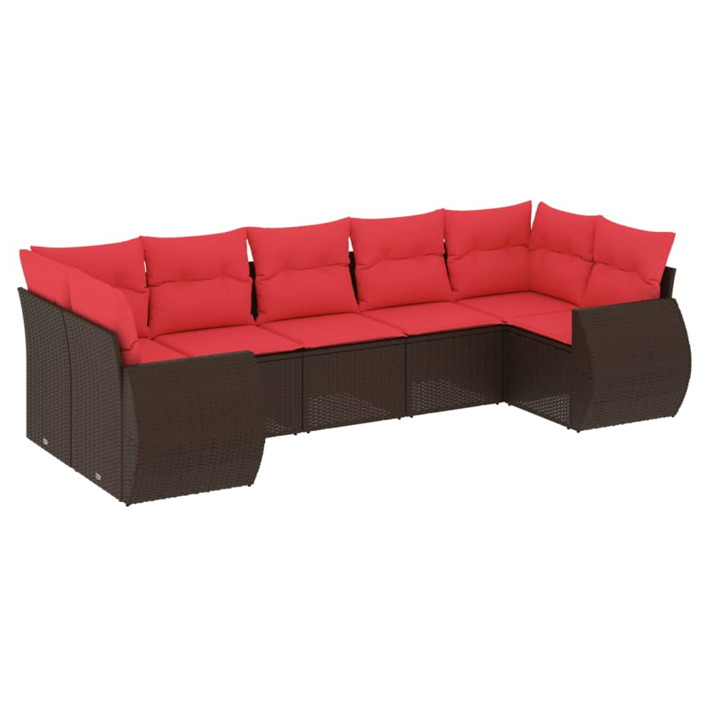 7-teiliges Gartensofa-Set mit Kissen, braun, Polyrattan