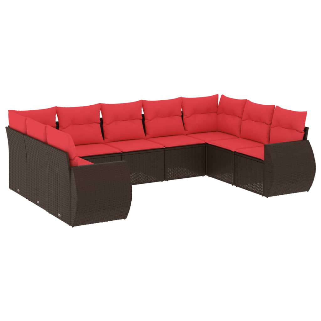 9-teiliges Gartensofa-Set mit Kissen, braun, Polyrattan