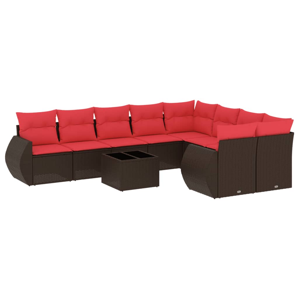 10-teiliges Gartensofa-Set mit Kissen, braun, Polyrattan