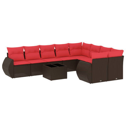 10-teiliges Gartensofa-Set mit Kissen, braun, Polyrattan