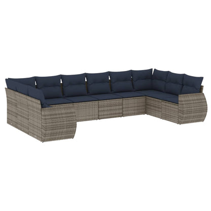 10-teiliges Gartensofa-Set mit Kissen, grau, Polyrattan