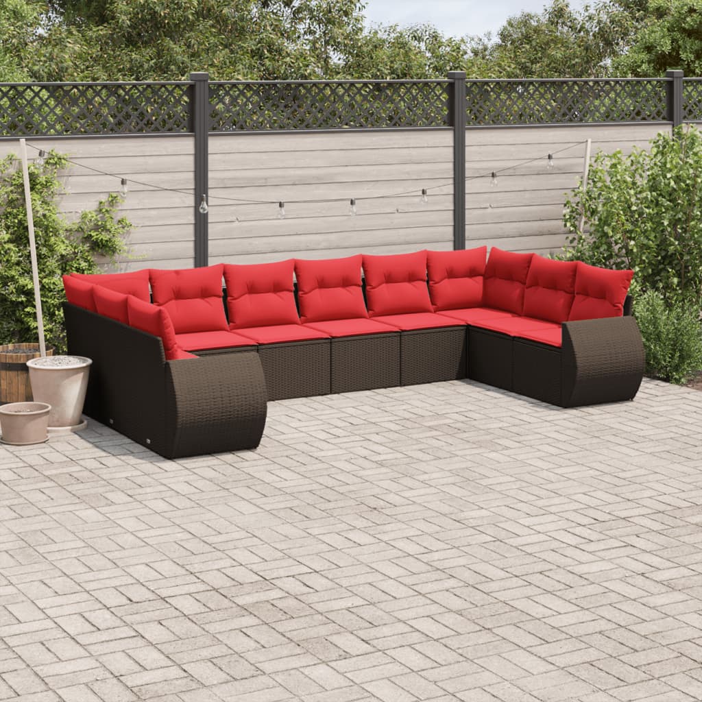 10-teiliges Gartensofa-Set mit Kissen, braun, Polyrattan