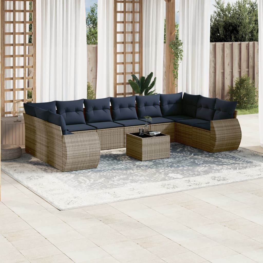 11-teiliges Gartensofa-Set mit Kissen, grau, Polyrattan