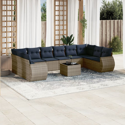 11-teiliges Gartensofa-Set mit Kissen, grau, Polyrattan