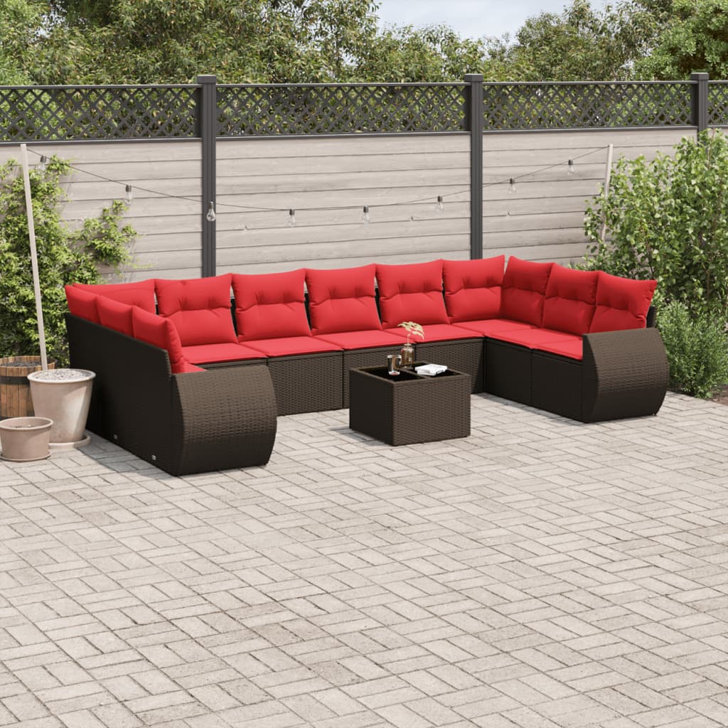 11-teiliges Gartensofa-Set mit Kissen, braun, Polyrattan