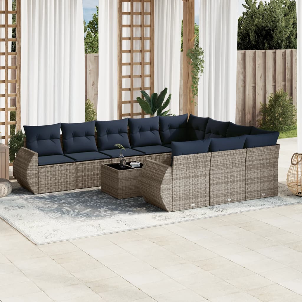 11-teiliges Gartensofa-Set mit Kissen, grau, Polyrattan