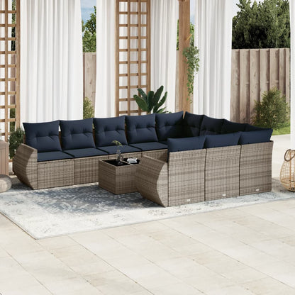 11-teiliges Gartensofa-Set mit Kissen, grau, Polyrattan