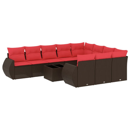 11-teiliges Gartensofa-Set mit Kissen, braun, Polyrattan