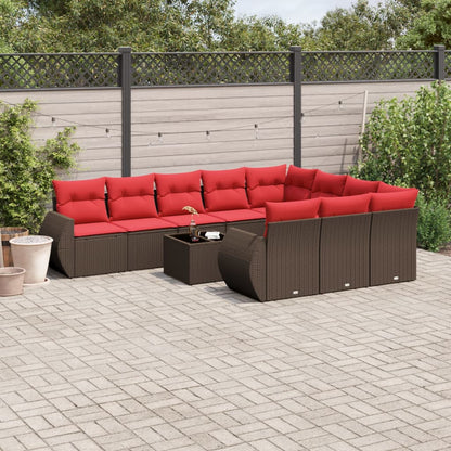 11-teiliges Gartensofa-Set mit Kissen, braun, Polyrattan