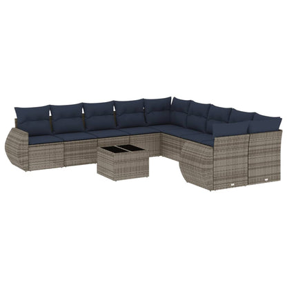 11-teiliges Gartensofa-Set mit Kissen, grau, Polyrattan