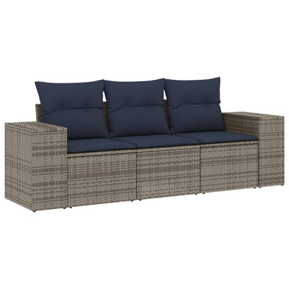 3-teiliges Gartensofa-Set mit Kissen, grau, Polyrattan