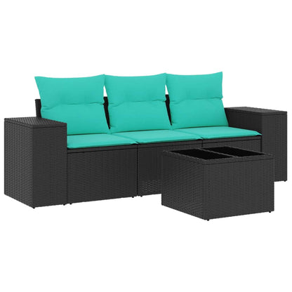 4-teiliges Gartensofa-Set mit Kissen, schwarzes Polyrattan