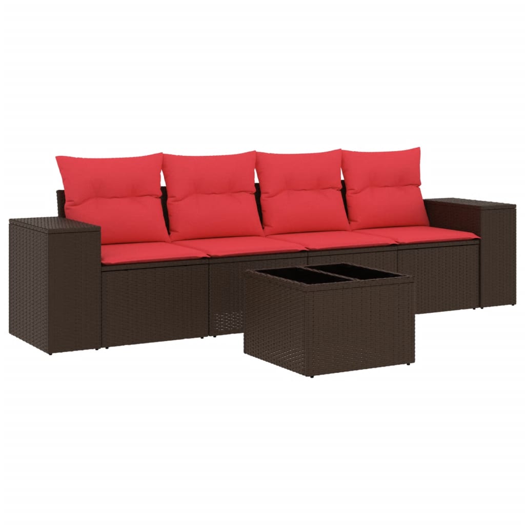 5-teiliges Gartensofa-Set mit Kissen, braun, Polyrattan