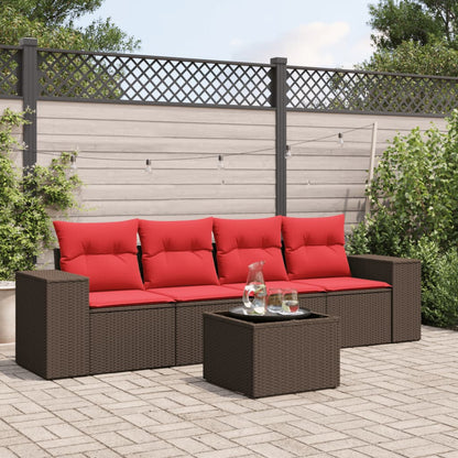 5-teiliges Gartensofa-Set mit Kissen, braun, Polyrattan