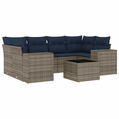 7-teiliges Gartensofa-Set mit Kissen, grau, Polyrattan