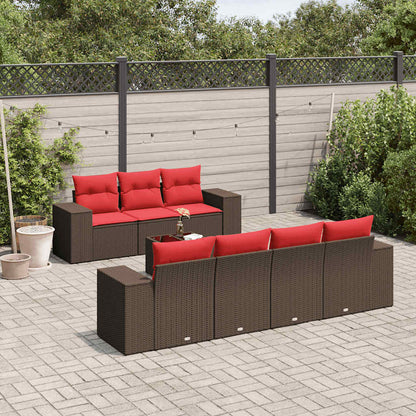 8-teiliges Gartensofa-Set mit Kissen, braun, Polyrattan