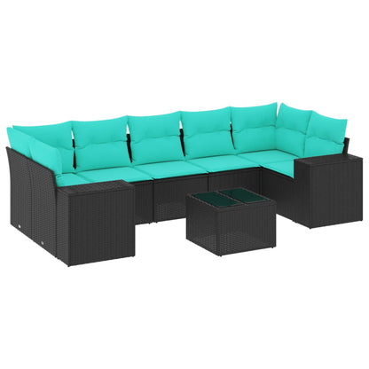 8-teiliges Gartensofa-Set mit Kissen, schwarzes Polyrattan