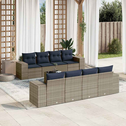 9-teiliges Gartensofa-Set mit Kissen, grau, Polyrattan