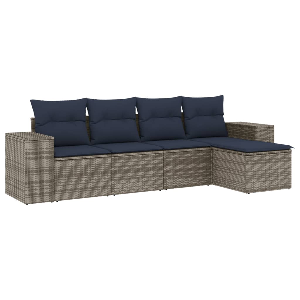 5-teiliges Gartensofa-Set mit Kissen, grau, Polyrattan