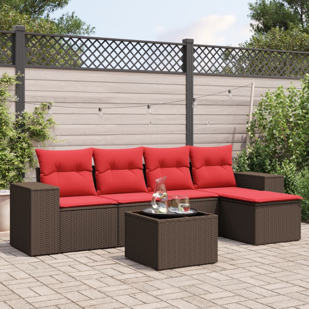 6-teiliges Gartensofa-Set mit Kissen, braun, Polyrattan