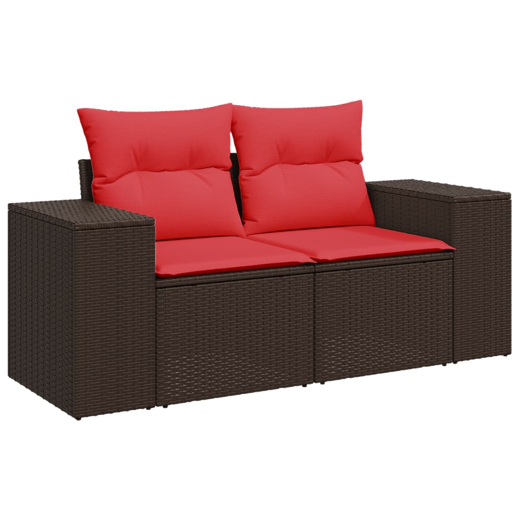 5-teiliges Gartensofa-Set mit Kissen, braun, Polyrattan