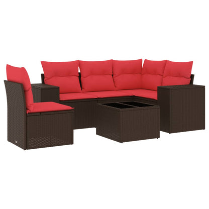 6-teiliges Gartensofa-Set mit Kissen, braun, Polyrattan