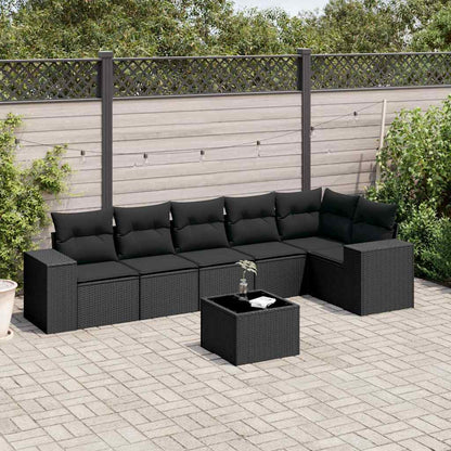 7-tlg. Garten-Sofagarnitur mit Kissen Schwarz Poly Rattan