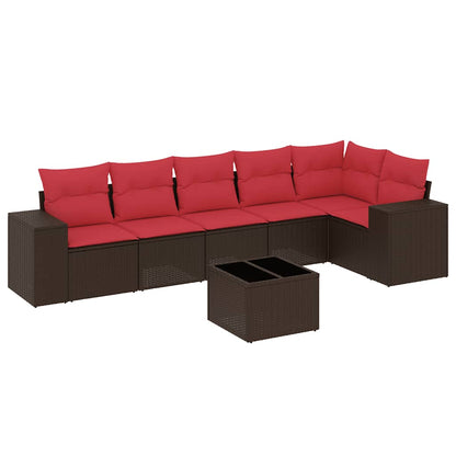 7-teiliges Gartensofa-Set mit Kissen, braun, Polyrattan