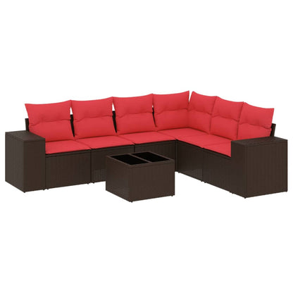 7-teiliges Gartensofa-Set mit Kissen, braun, Polyrattan