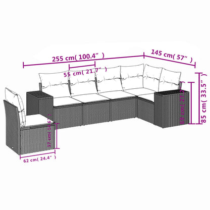 6-tlg. Garten-Sofagarnitur mit Kissen Schwarz Poly Rattan