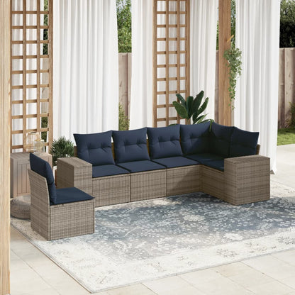6-teiliges Gartensofa-Set mit Kissen, grau, Polyrattan