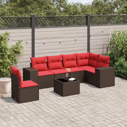 7-teiliges Gartensofa-Set mit Kissen, braun, Polyrattan