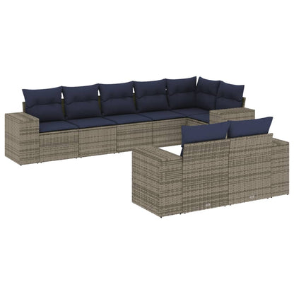 8-teiliges Gartensofa-Set mit Kissen, grau, Polyrattan