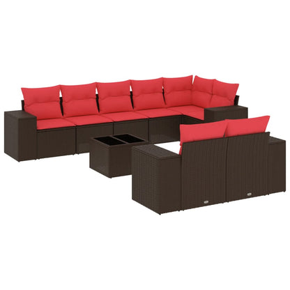 9-teiliges Gartensofa-Set mit Kissen, braun, Polyrattan