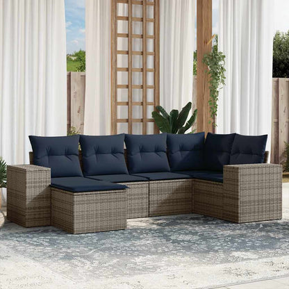 6-teiliges Gartensofa-Set mit Kissen, grau, Polyrattan