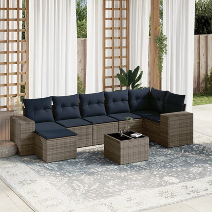 8-teiliges Gartensofa-Set mit Kissen, grau, Polyrattan