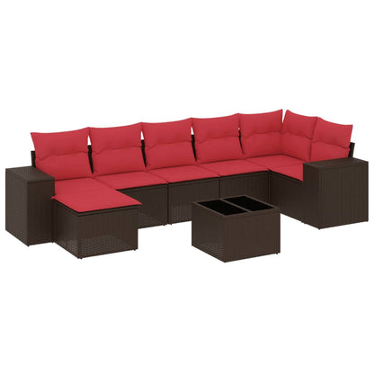8-teiliges Gartensofa-Set mit Kissen, braun, Polyrattan