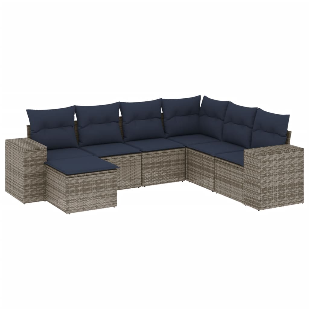 7-teiliges Gartensofa-Set mit Kissen, grau, Polyrattan